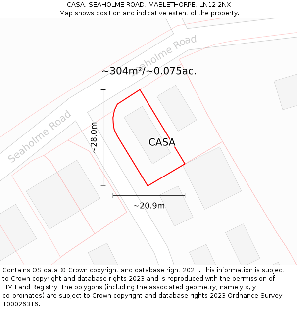 CASA, SEAHOLME ROAD, MABLETHORPE, LN12 2NX: Plot and title map