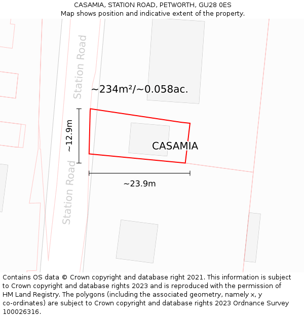 CASAMIA, STATION ROAD, PETWORTH, GU28 0ES: Plot and title map