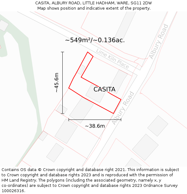 CASITA, ALBURY ROAD, LITTLE HADHAM, WARE, SG11 2DW: Plot and title map