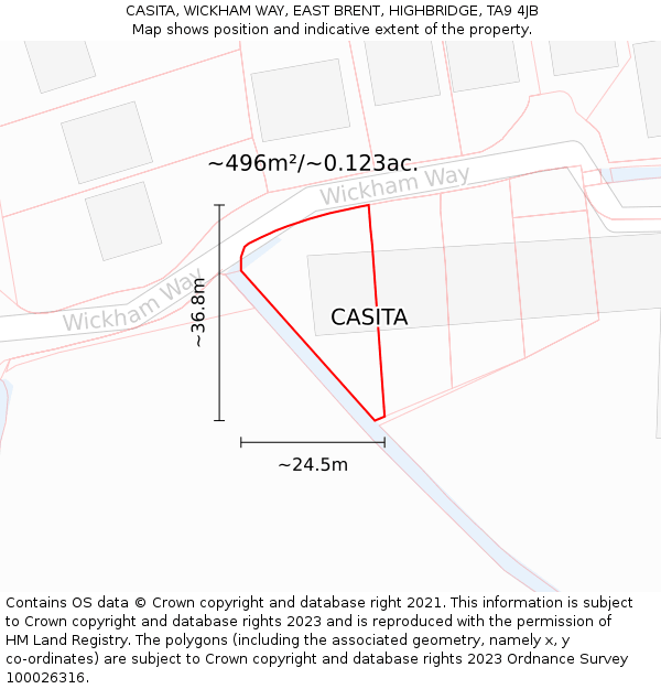 CASITA, WICKHAM WAY, EAST BRENT, HIGHBRIDGE, TA9 4JB: Plot and title map