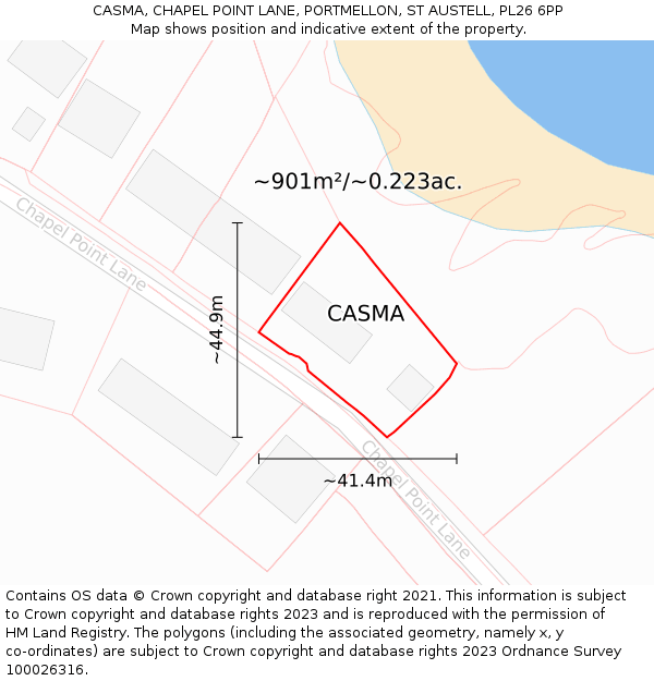 CASMA, CHAPEL POINT LANE, PORTMELLON, ST AUSTELL, PL26 6PP: Plot and title map