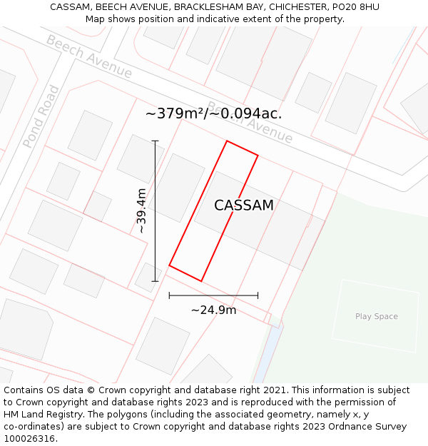 CASSAM, BEECH AVENUE, BRACKLESHAM BAY, CHICHESTER, PO20 8HU: Plot and title map