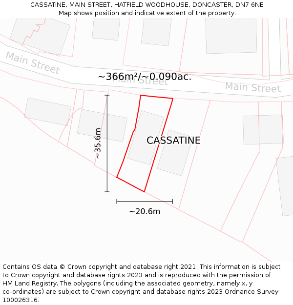 CASSATINE, MAIN STREET, HATFIELD WOODHOUSE, DONCASTER, DN7 6NE: Plot and title map