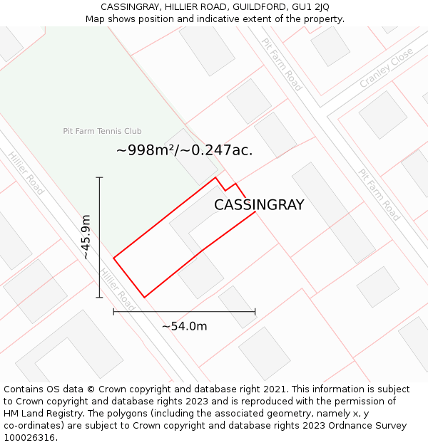 CASSINGRAY, HILLIER ROAD, GUILDFORD, GU1 2JQ: Plot and title map