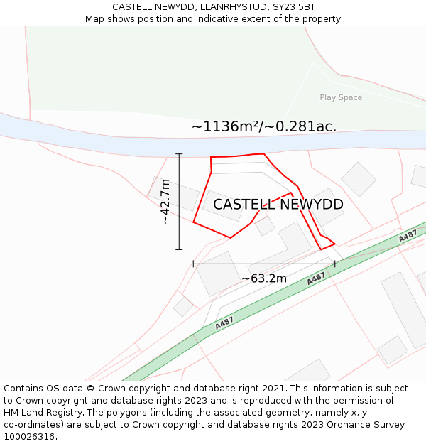 CASTELL NEWYDD, LLANRHYSTUD, SY23 5BT: Plot and title map