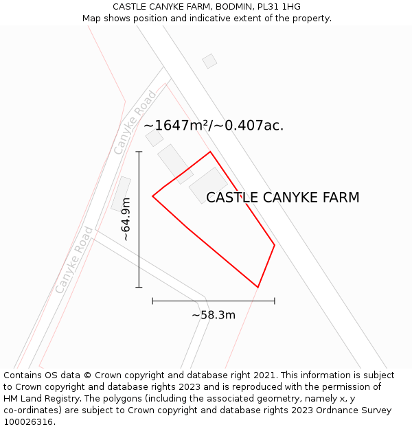 CASTLE CANYKE FARM, BODMIN, PL31 1HG: Plot and title map