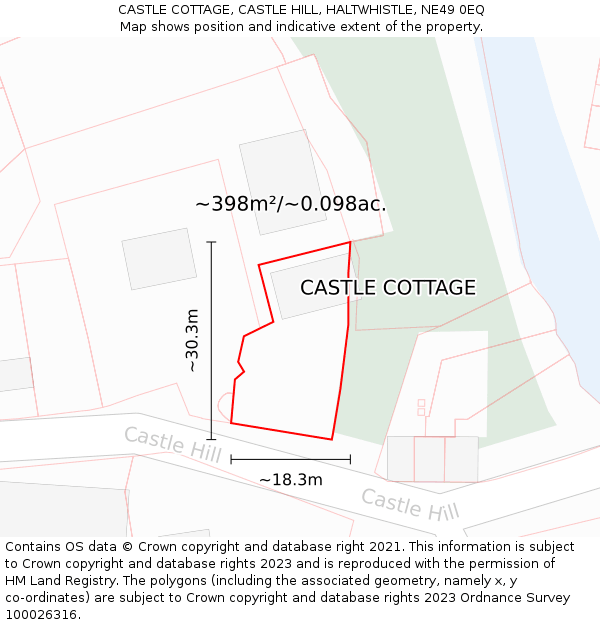 CASTLE COTTAGE, CASTLE HILL, HALTWHISTLE, NE49 0EQ: Plot and title map