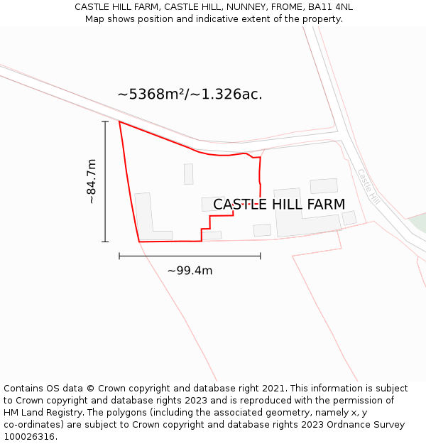 CASTLE HILL FARM, CASTLE HILL, NUNNEY, FROME, BA11 4NL: Plot and title map