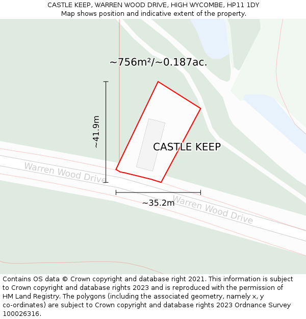 CASTLE KEEP, WARREN WOOD DRIVE, HIGH WYCOMBE, HP11 1DY: Plot and title map