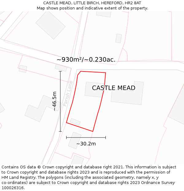 CASTLE MEAD, LITTLE BIRCH, HEREFORD, HR2 8AT: Plot and title map