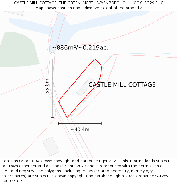 CASTLE MILL COTTAGE, THE GREEN, NORTH WARNBOROUGH, HOOK, RG29 1HQ: Plot and title map