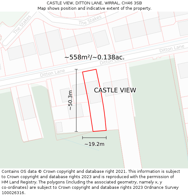 CASTLE VIEW, DITTON LANE, WIRRAL, CH46 3SB: Plot and title map