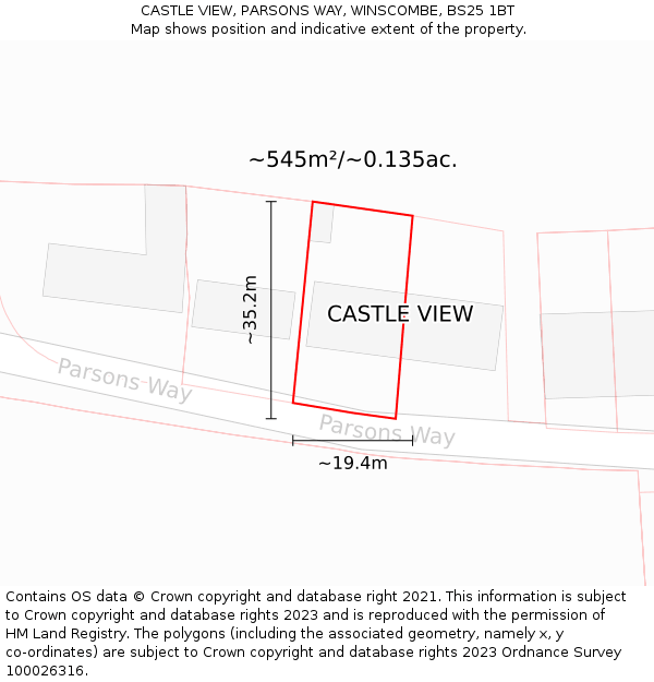 CASTLE VIEW, PARSONS WAY, WINSCOMBE, BS25 1BT: Plot and title map