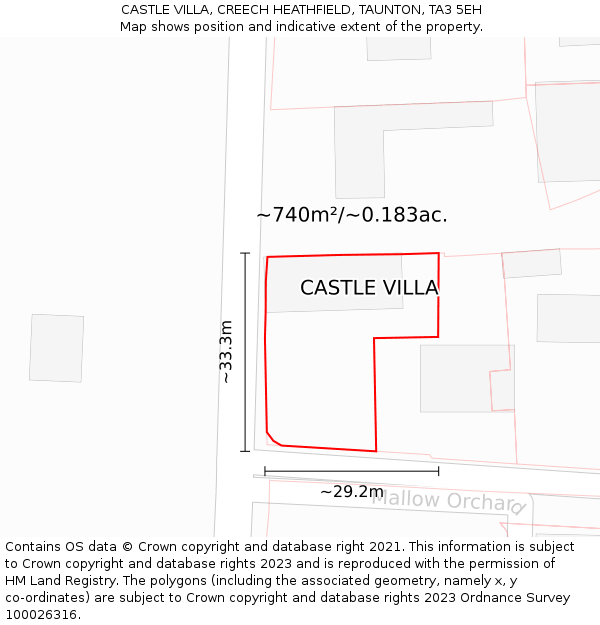 CASTLE VILLA, CREECH HEATHFIELD, TAUNTON, TA3 5EH: Plot and title map