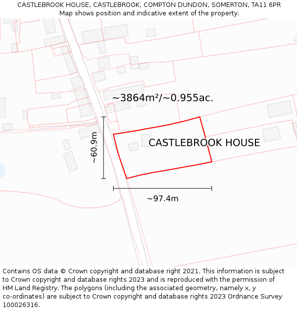 CASTLEBROOK HOUSE, CASTLEBROOK, COMPTON DUNDON, SOMERTON, TA11 6PR: Plot and title map