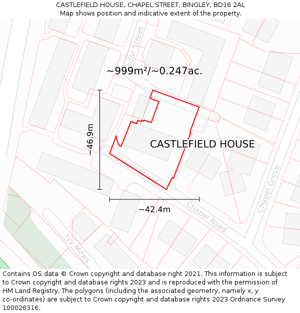 CASTLEFIELD HOUSE, CHAPEL STREET, BINGLEY, BD16 2AL: Plot and title map