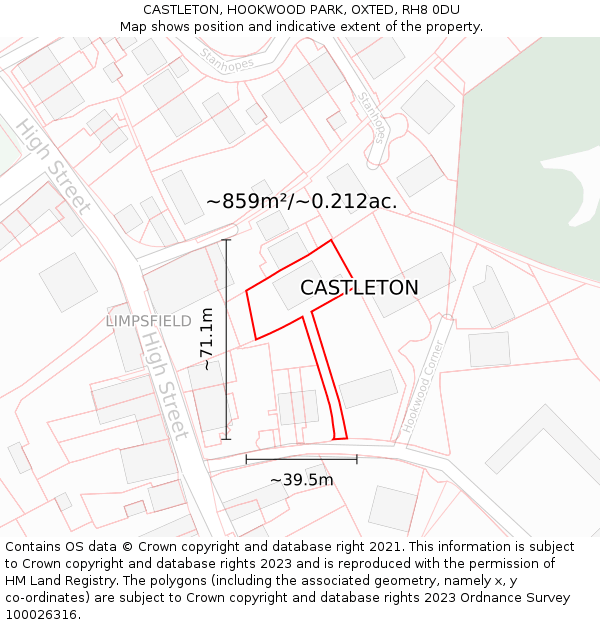 CASTLETON, HOOKWOOD PARK, OXTED, RH8 0DU: Plot and title map