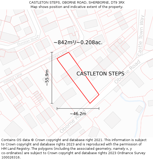 CASTLETON STEPS, OBORNE ROAD, SHERBORNE, DT9 3RX: Plot and title map