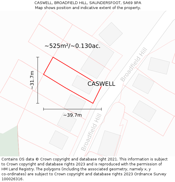 CASWELL, BROADFIELD HILL, SAUNDERSFOOT, SA69 9PA: Plot and title map