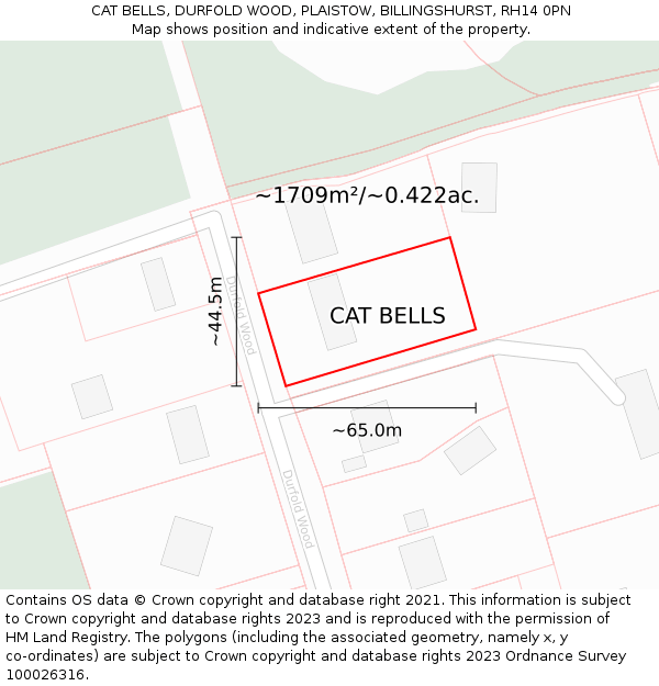 CAT BELLS, DURFOLD WOOD, PLAISTOW, BILLINGSHURST, RH14 0PN: Plot and title map