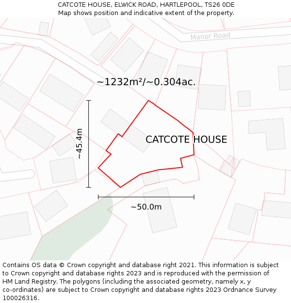 CATCOTE HOUSE, ELWICK ROAD, HARTLEPOOL, TS26 0DE: Plot and title map