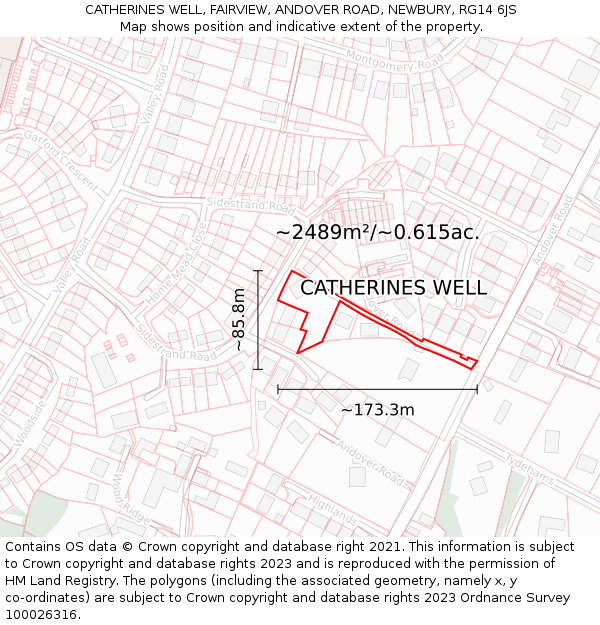 CATHERINES WELL, FAIRVIEW, ANDOVER ROAD, NEWBURY, RG14 6JS: Plot and title map