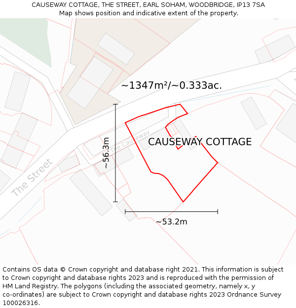 CAUSEWAY COTTAGE, THE STREET, EARL SOHAM, WOODBRIDGE, IP13 7SA: Plot and title map