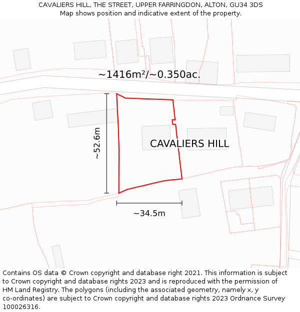 CAVALIERS HILL, THE STREET, UPPER FARRINGDON, ALTON, GU34 3DS: Plot and title map