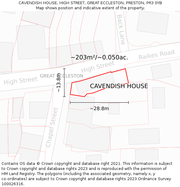 CAVENDISH HOUSE, HIGH STREET, GREAT ECCLESTON, PRESTON, PR3 0YB: Plot and title map