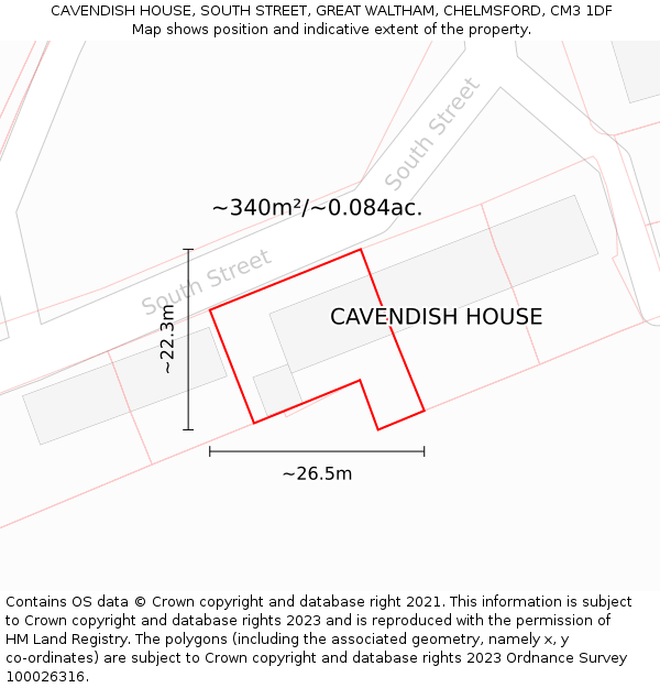 CAVENDISH HOUSE, SOUTH STREET, GREAT WALTHAM, CHELMSFORD, CM3 1DF: Plot and title map