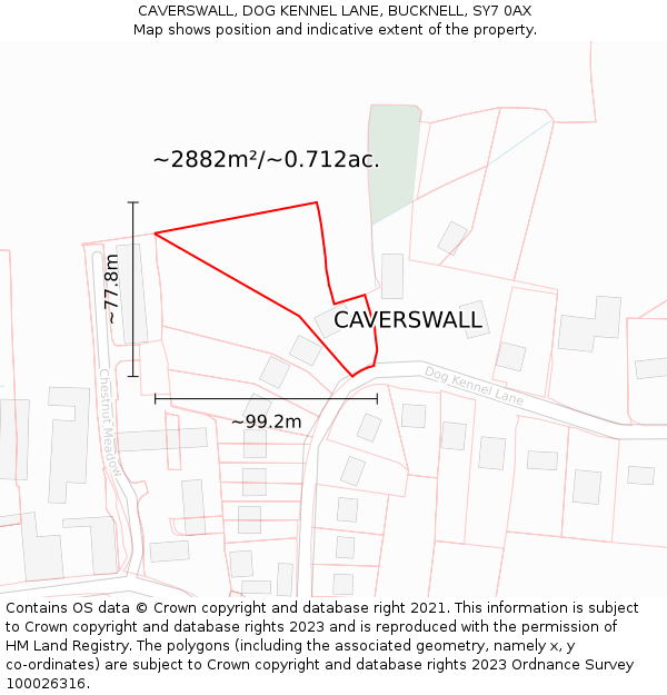 CAVERSWALL, DOG KENNEL LANE, BUCKNELL, SY7 0AX: Plot and title map