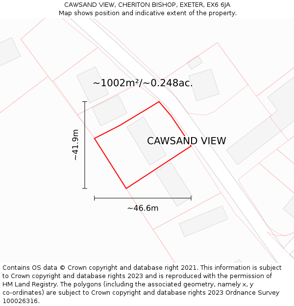 CAWSAND VIEW, CHERITON BISHOP, EXETER, EX6 6JA: Plot and title map