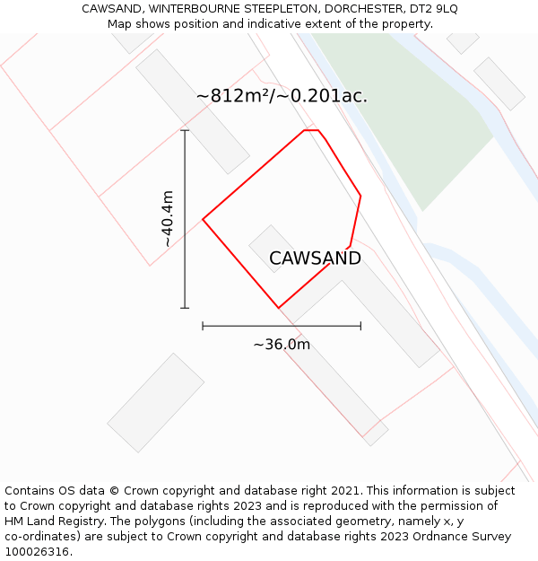 CAWSAND, WINTERBOURNE STEEPLETON, DORCHESTER, DT2 9LQ: Plot and title map