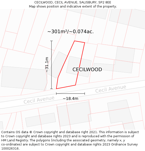 CECILWOOD, CECIL AVENUE, SALISBURY, SP2 8EE: Plot and title map