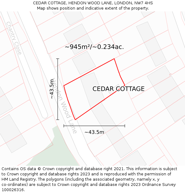 CEDAR COTTAGE, HENDON WOOD LANE, LONDON, NW7 4HS: Plot and title map