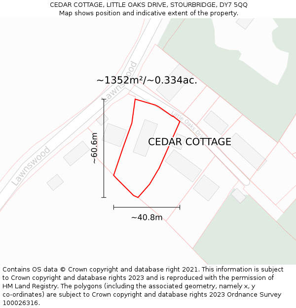 CEDAR COTTAGE, LITTLE OAKS DRIVE, STOURBRIDGE, DY7 5QQ: Plot and title map