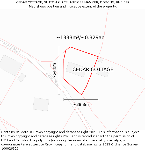 CEDAR COTTAGE, SUTTON PLACE, ABINGER HAMMER, DORKING, RH5 6RP: Plot and title map