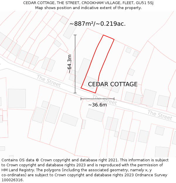 CEDAR COTTAGE, THE STREET, CROOKHAM VILLAGE, FLEET, GU51 5SJ: Plot and title map