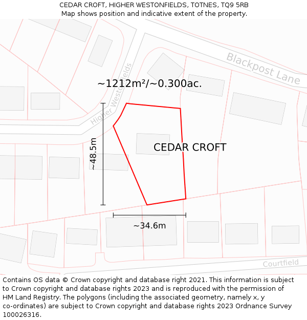 CEDAR CROFT, HIGHER WESTONFIELDS, TOTNES, TQ9 5RB: Plot and title map