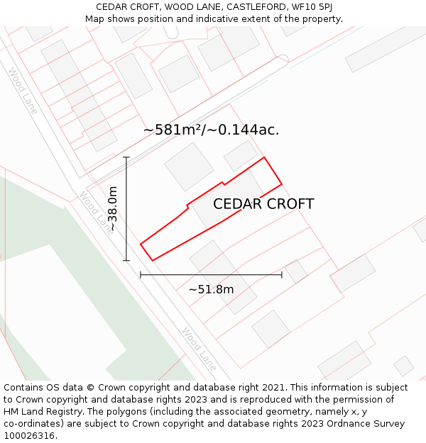 CEDAR CROFT, WOOD LANE, CASTLEFORD, WF10 5PJ: Plot and title map