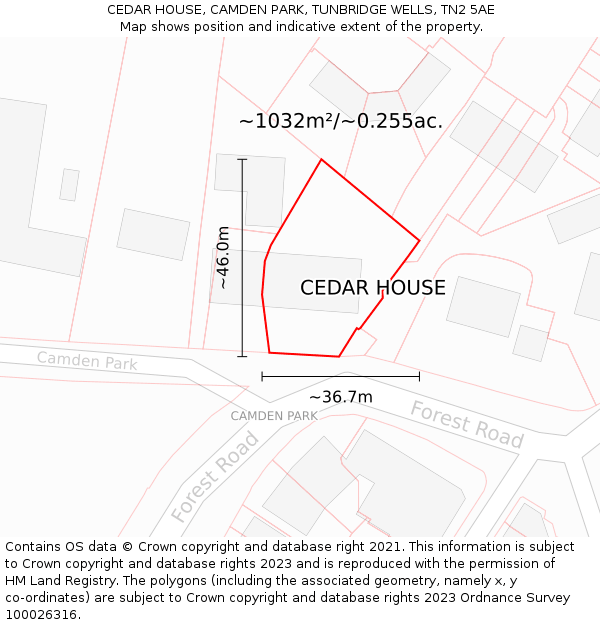 CEDAR HOUSE, CAMDEN PARK, TUNBRIDGE WELLS, TN2 5AE: Plot and title map