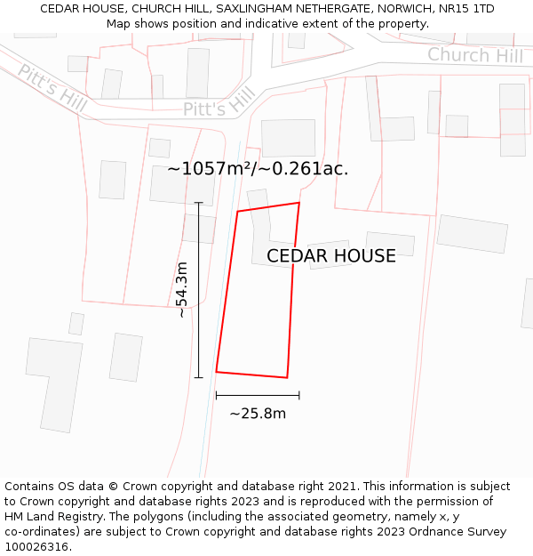 CEDAR HOUSE, CHURCH HILL, SAXLINGHAM NETHERGATE, NORWICH, NR15 1TD: Plot and title map