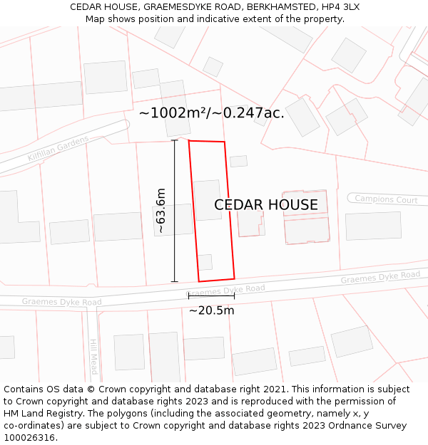 CEDAR HOUSE, GRAEMESDYKE ROAD, BERKHAMSTED, HP4 3LX: Plot and title map
