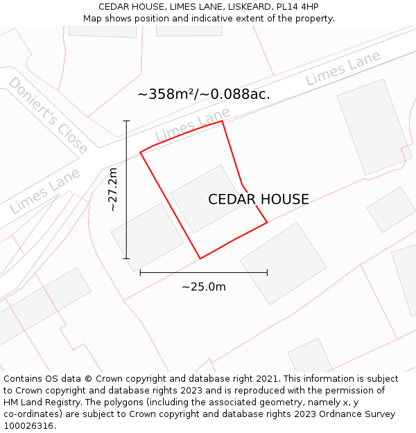 CEDAR HOUSE, LIMES LANE, LISKEARD, PL14 4HP: Plot and title map