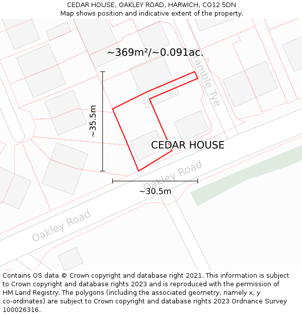 CEDAR HOUSE, OAKLEY ROAD, HARWICH, CO12 5DN: Plot and title map