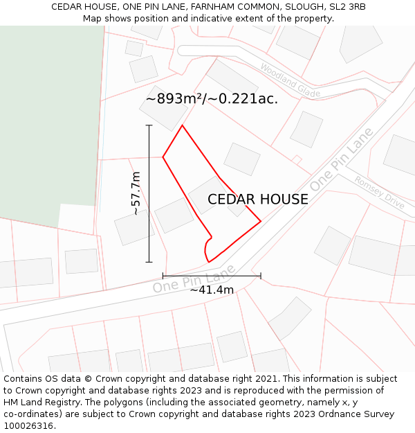 CEDAR HOUSE, ONE PIN LANE, FARNHAM COMMON, SLOUGH, SL2 3RB: Plot and title map