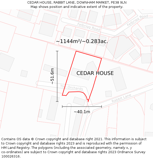 CEDAR HOUSE, RABBIT LANE, DOWNHAM MARKET, PE38 9LN: Plot and title map