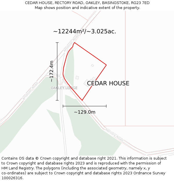 CEDAR HOUSE, RECTORY ROAD, OAKLEY, BASINGSTOKE, RG23 7ED: Plot and title map