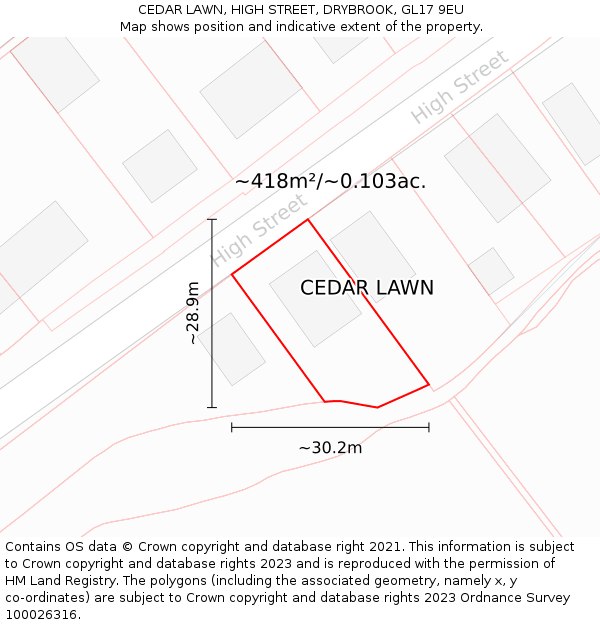 CEDAR LAWN, HIGH STREET, DRYBROOK, GL17 9EU: Plot and title map