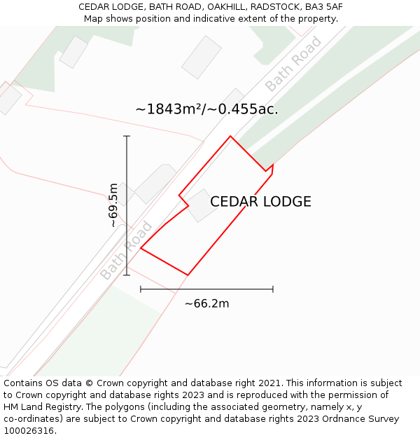 CEDAR LODGE, BATH ROAD, OAKHILL, RADSTOCK, BA3 5AF: Plot and title map